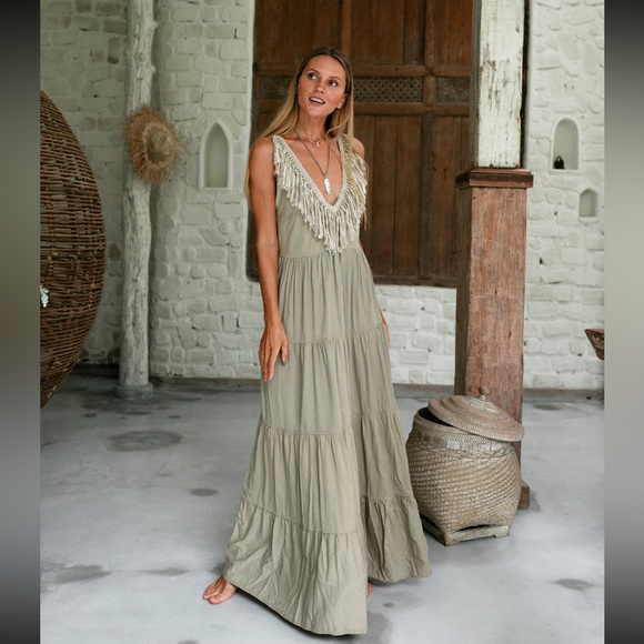 Chintamani Handmade bohemian tiered maxi dress with fringes - Picture 8 of 9